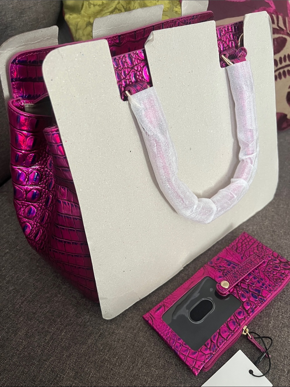 BRAHMIN Voltage Violet Small Finley Satchel with matching Credit Card Wallet NWT - Picture 9 of 17